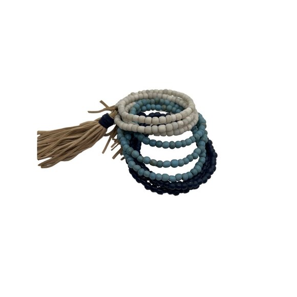 Mare Sole Amore Boho Multicolor Beaded Wrap Bracelet Tassels & Charm Blues NWOT - Picture 5 of 5